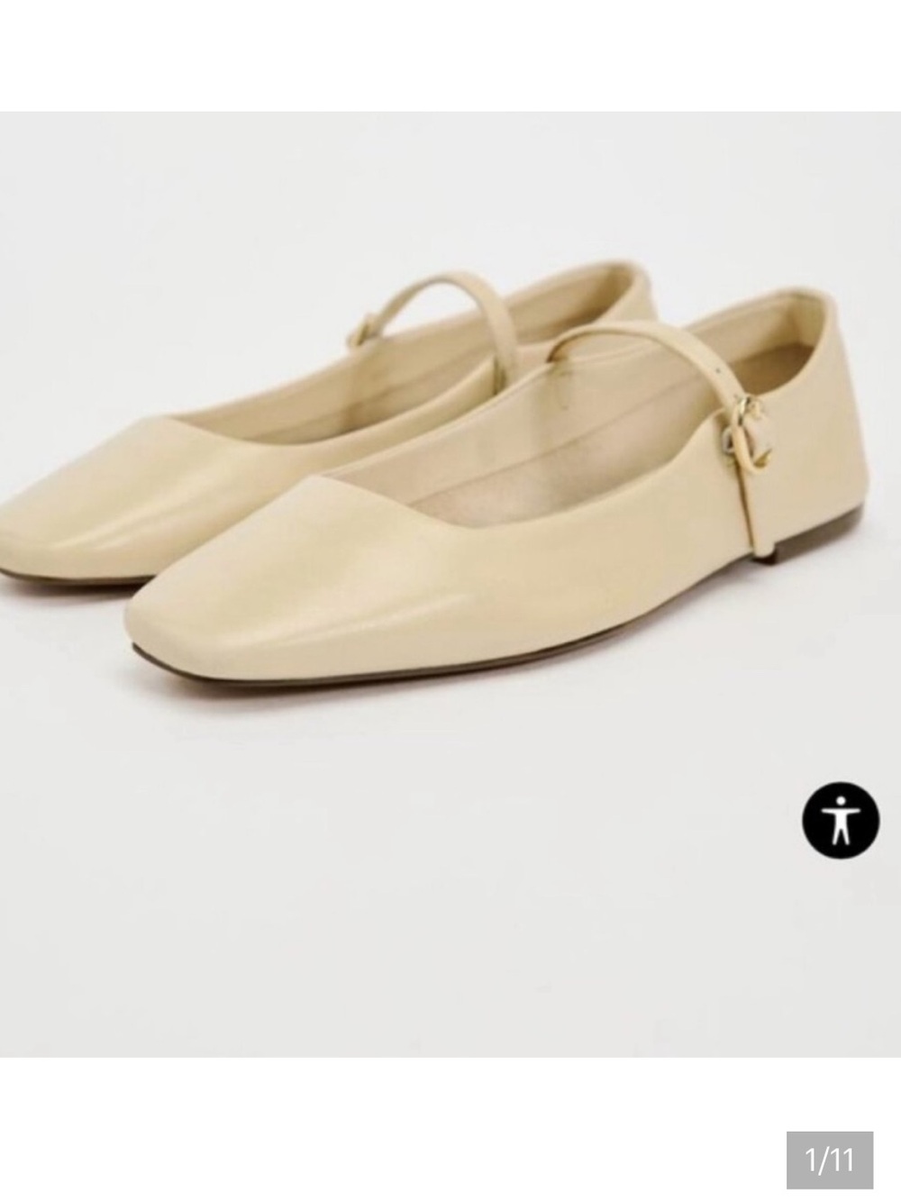 Zara worn only once soft leather cream color ballerina flats